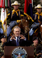 Rumsfeld gestures at Fort Carson